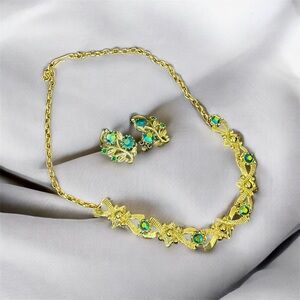 Vintage Mid-20th Century CORO Iridescent Rhinestone Jewelry Set